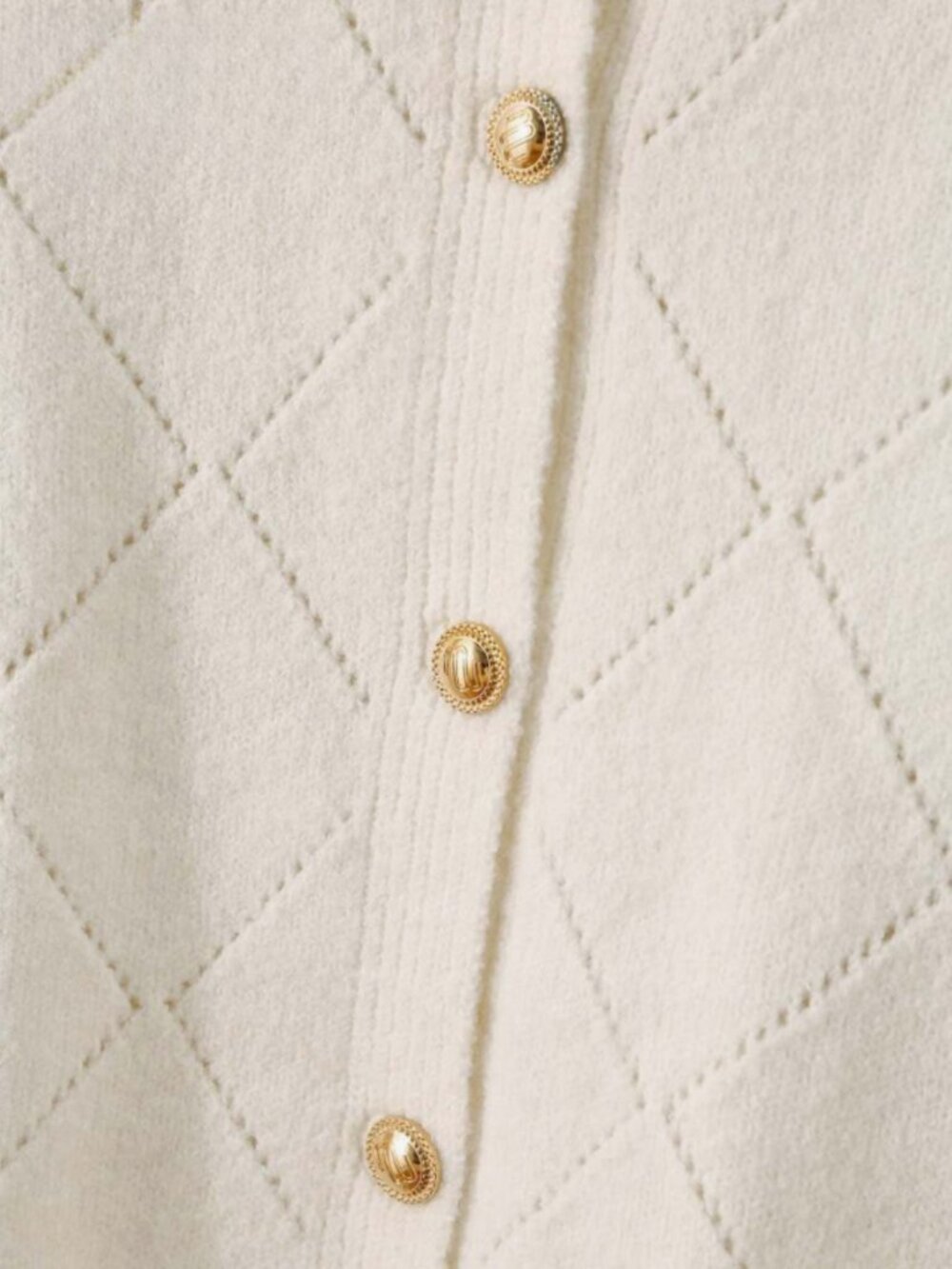 Women's White Wool Cable Knit Cardigan Gold Button Hollow Out Sweater Top - Picture 7 of 8